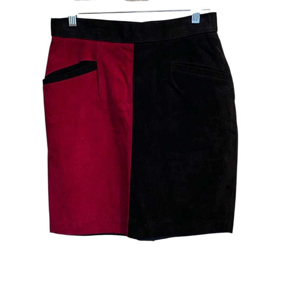 Colorblock Suede Skirt - Red and Black